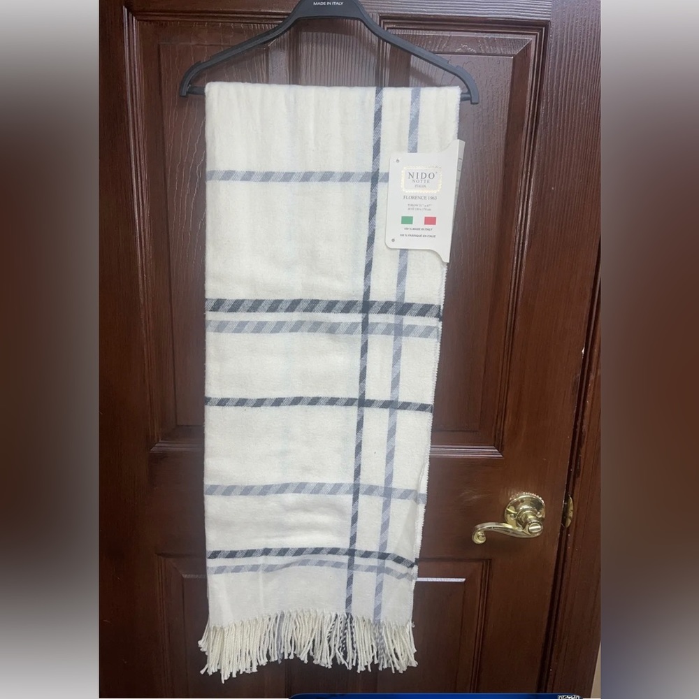 Nido Notte Oversized THROW BLANKET Plaid MADE In Italy 51x67” Cotton Blend NWT